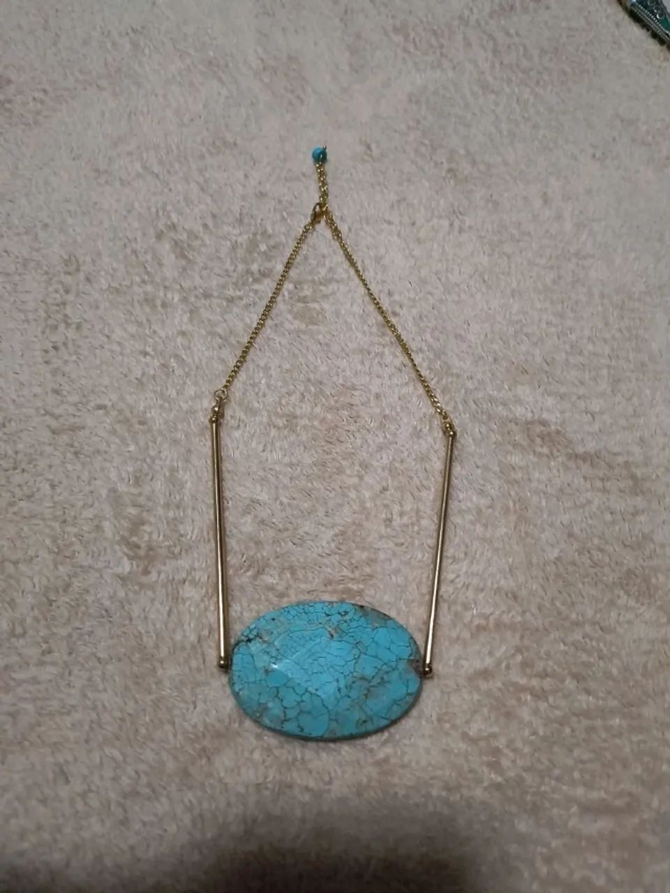 colar feminino dourado com pingente turquesa - Foto 3
