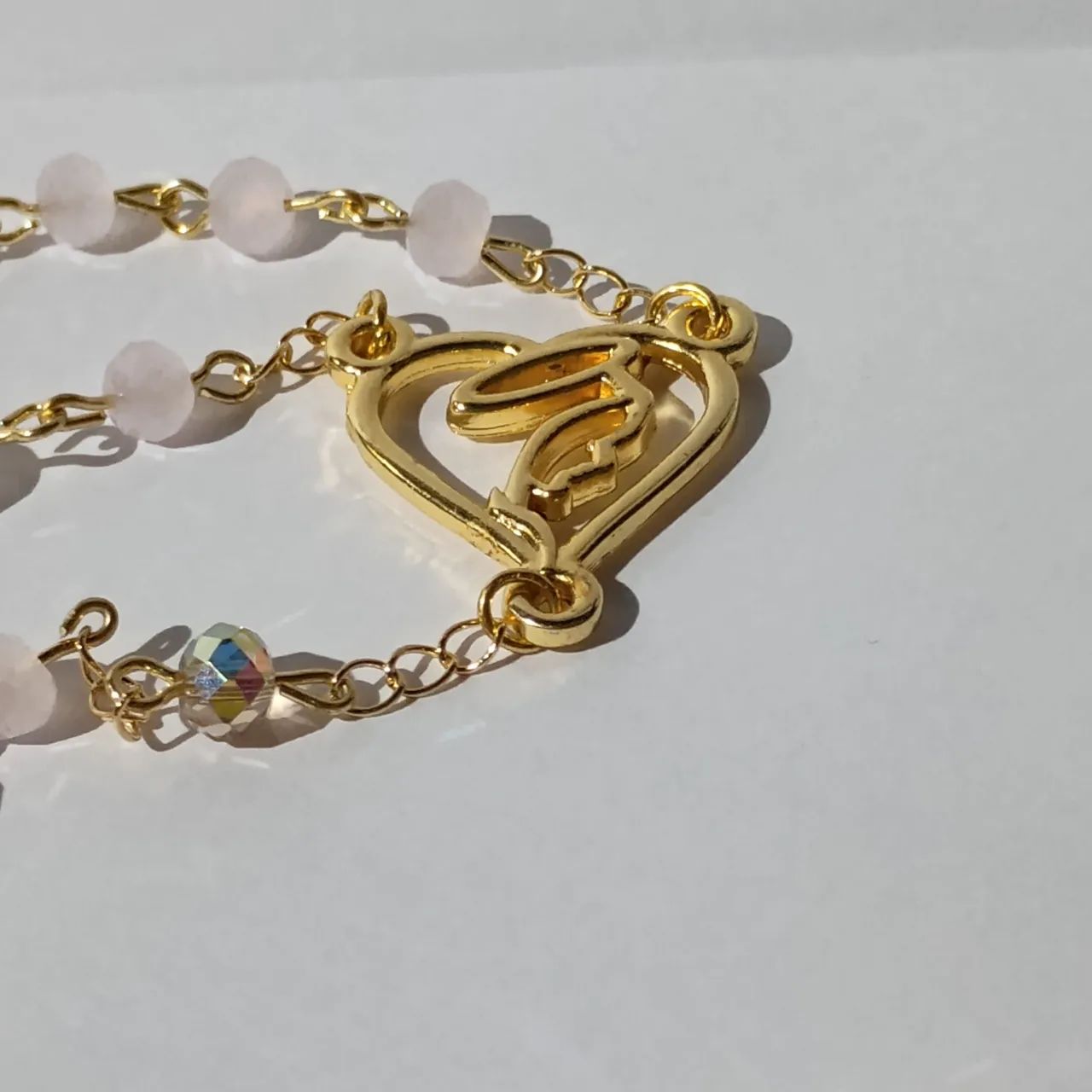 Preço com pedras em rosa bebê com imagens de nossa Senhora crucifixo banhado a ouro - Foto 3