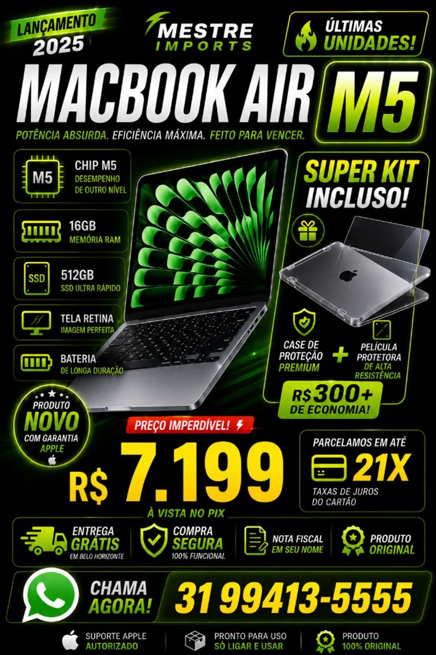 MacBook Air M5 2025 16GB 512GB Novo Lacrado Garantia Apple