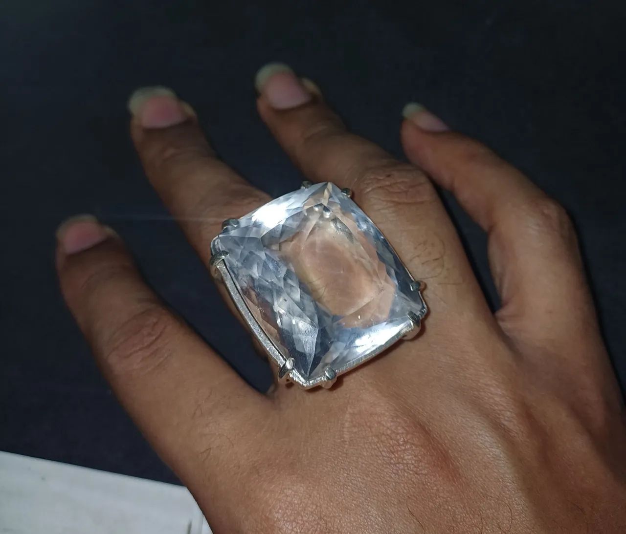 Anel de prata 925 com pedra de rocha lapidada - Foto 4
