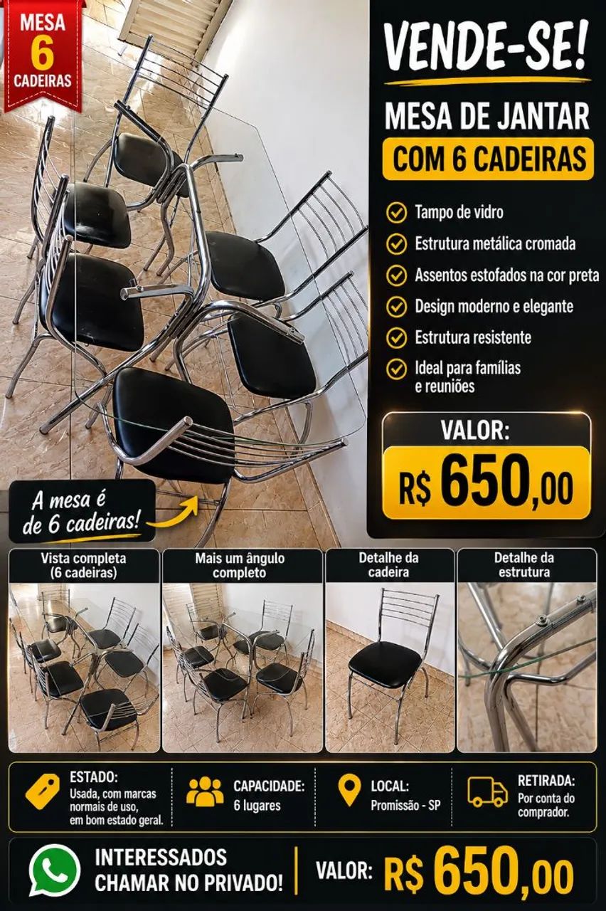 Mesa de Vidro 6 cadeiras - Foto 3