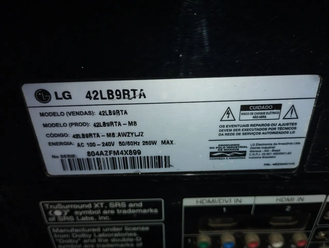 TV LCD LG 42 Polegadas Modelo 42LB9RTA Defeito liga tem som não abre imagem - Foto 2