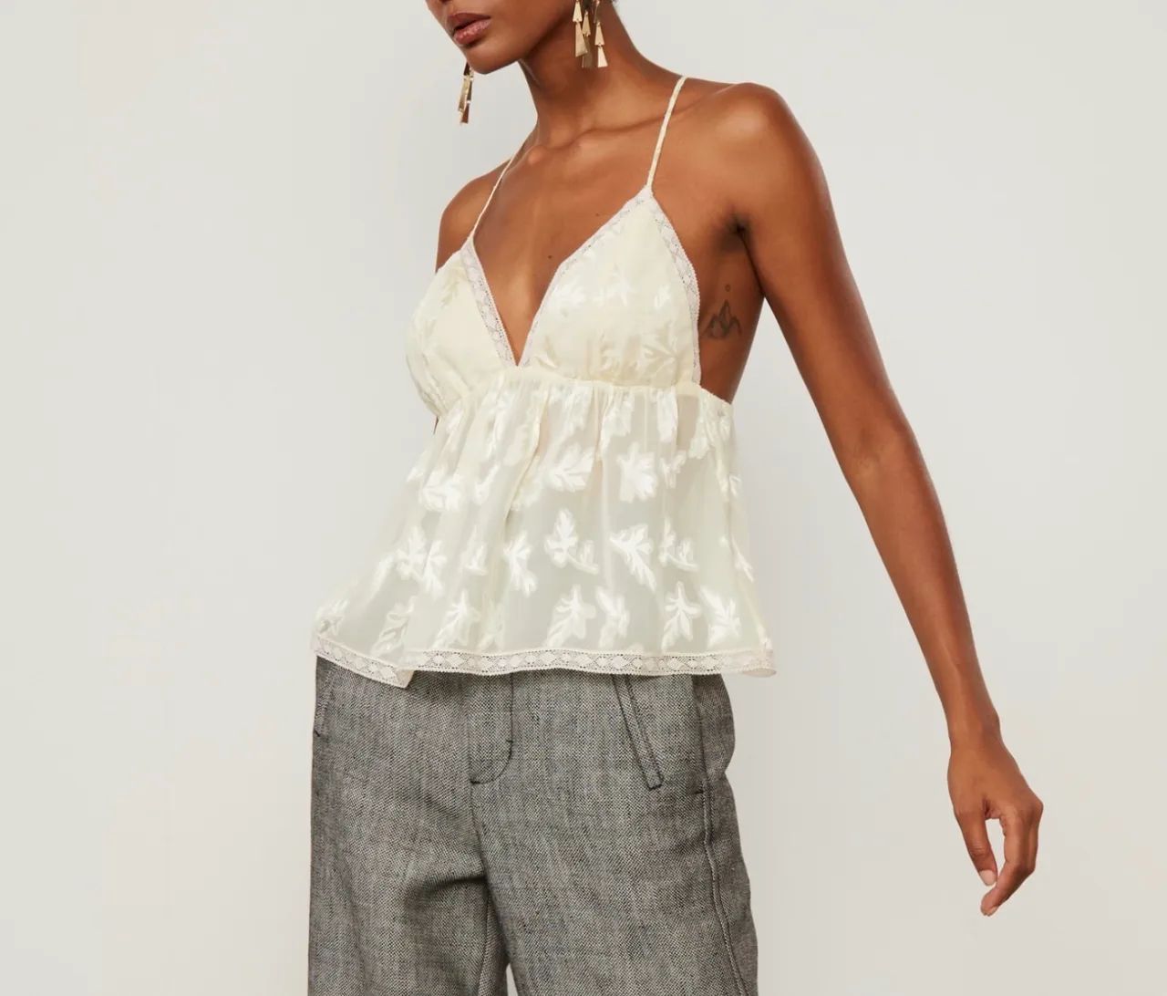 Top De Jacquard Peplum Bege - Animale 