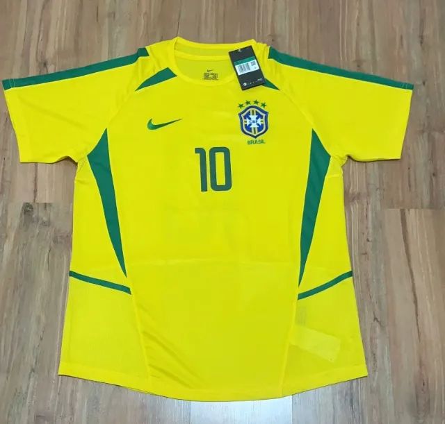 Camisa do Brasil Retrô 2002 Amarela Rivaldo #10 - Penta