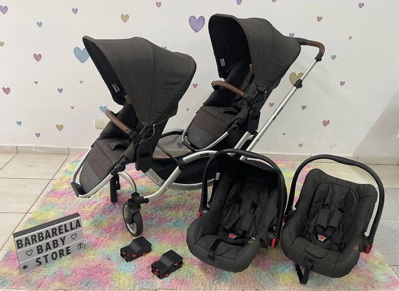 Carrinho de gêmeos duplo e bebê conforto zoom abc design Risus 