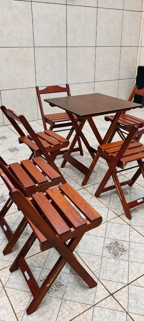 JOGO ME MESA E CADEIRAS DOBRÁVEIS DE MADEIRA BAR/BOTECO  - Foto 2