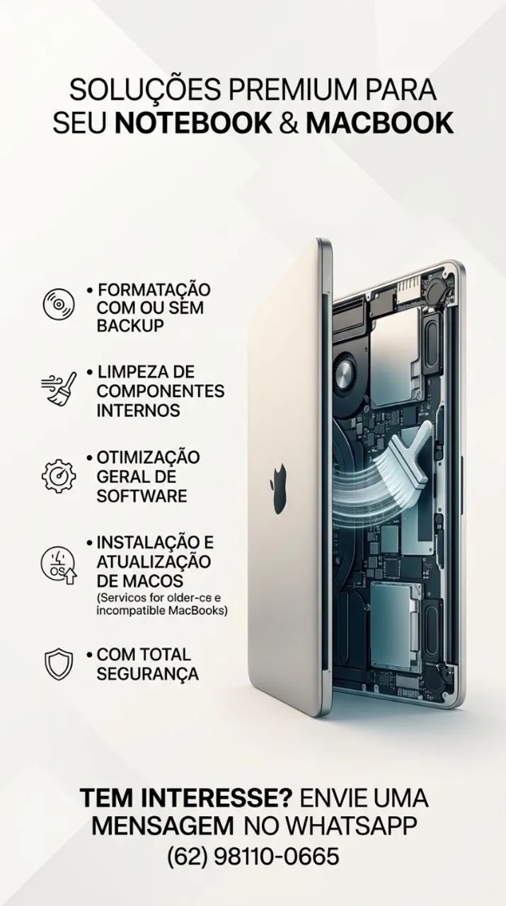 Manutenção especializada em MacBooks e geral em Notebooks