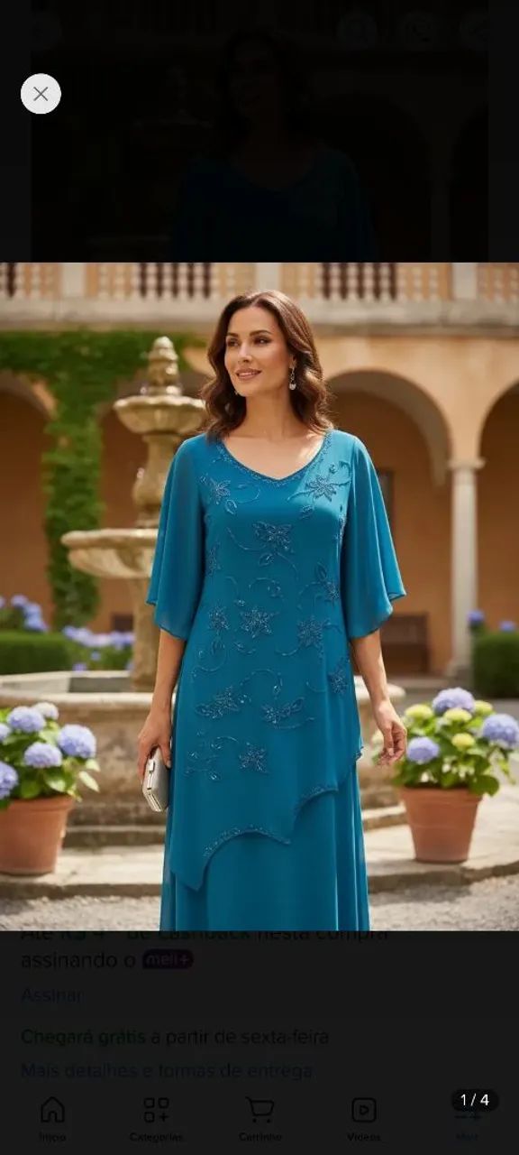 Vestido Azul Turquesa em Chiffon 