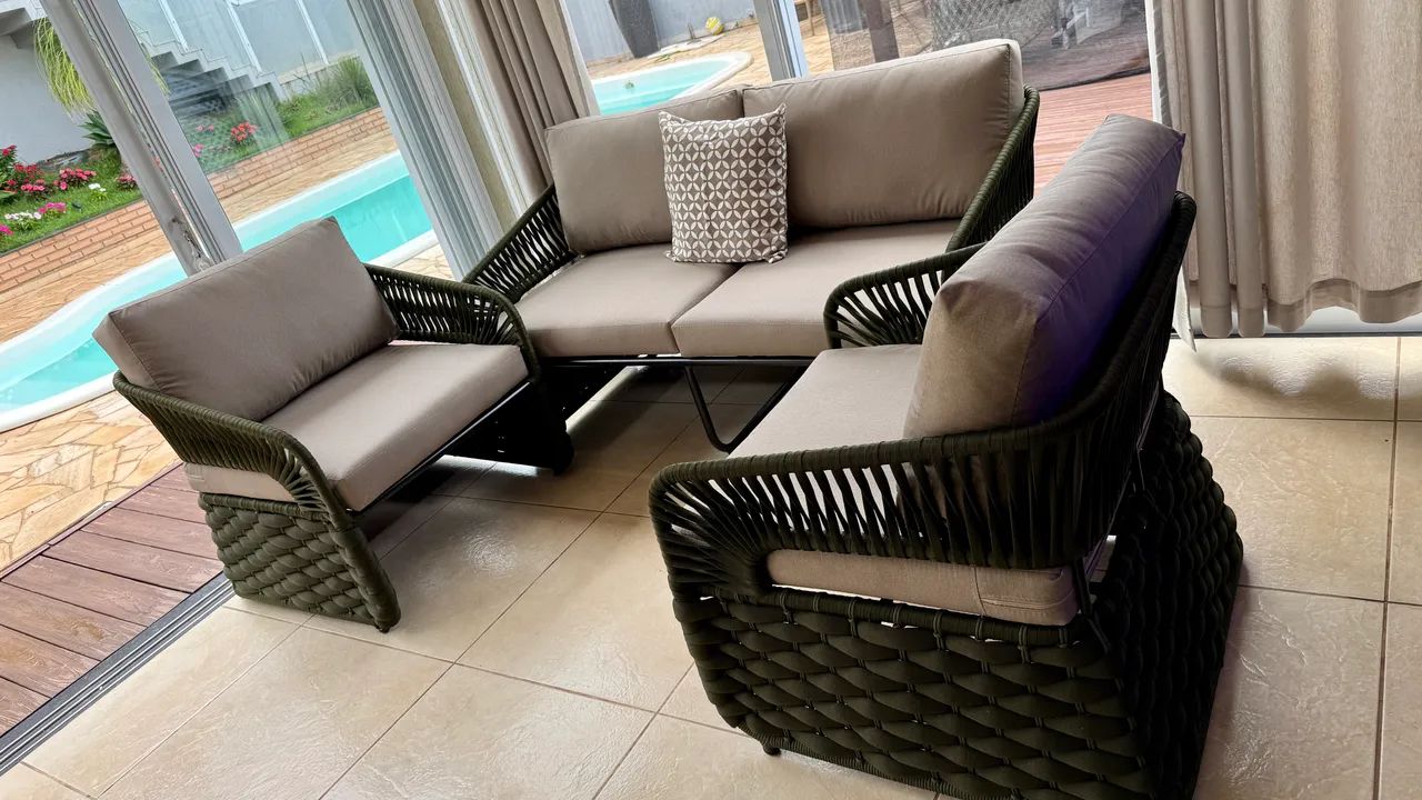 Sofa area externa interna alumínio trico enchimento corda nautica  - Foto 5