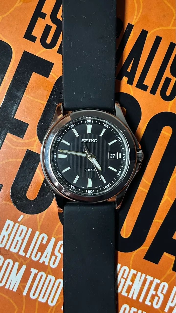     Relógio Seiko Solar Original Aço Mostrador Preto - Foto 4
