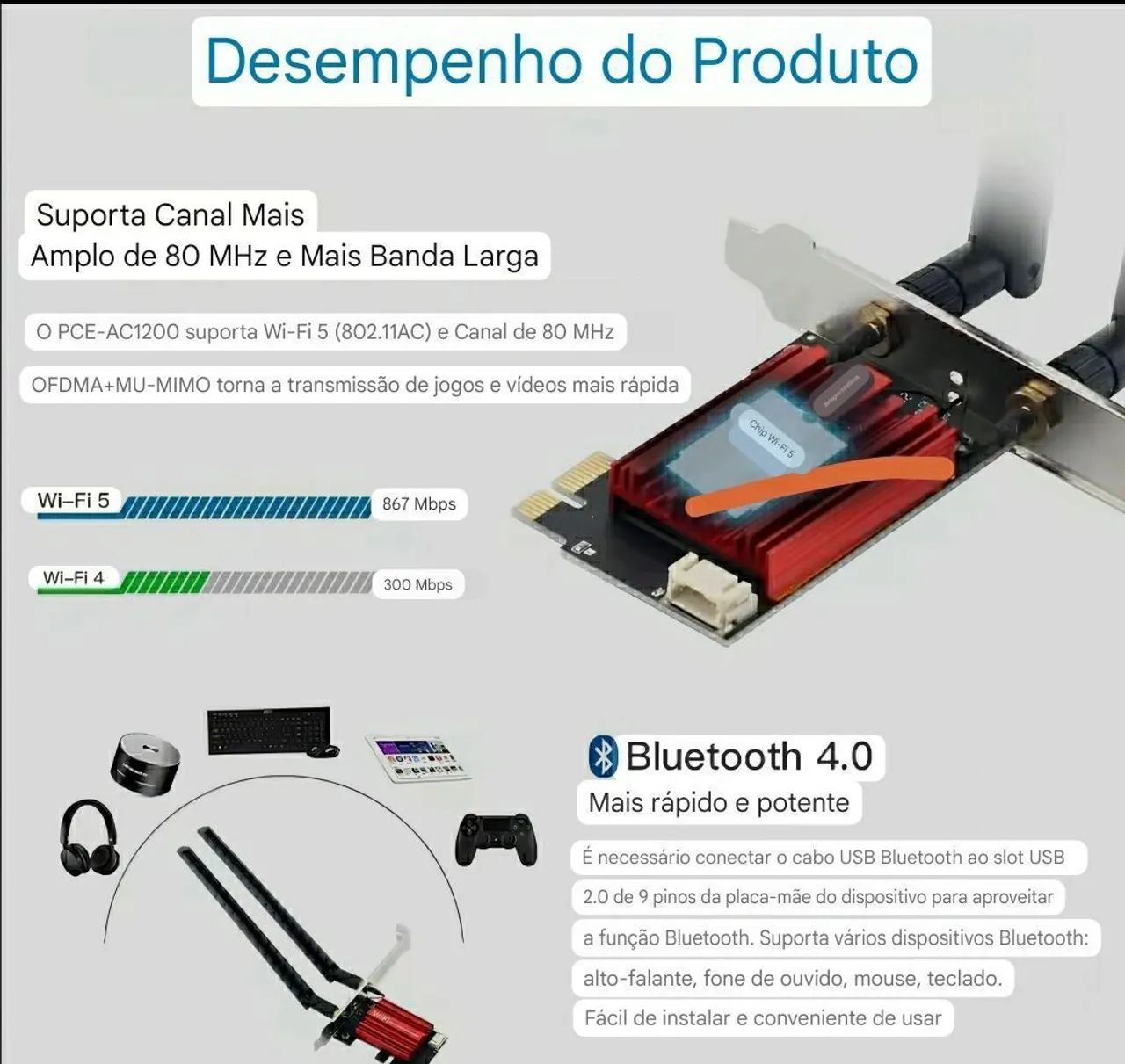 Adaptador de rede Wi-fi e Bluetooth 4.0 - Foto 2