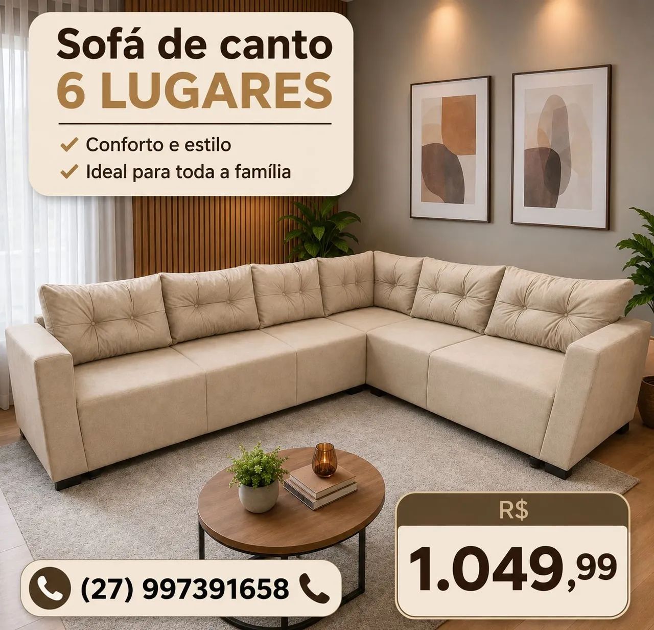 Sofá de canto Modelo PRATA (2.55x1.87) Grandão! Contato *