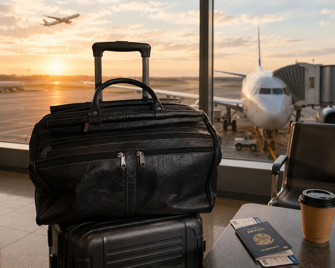 Bolsa de viagem em couro natural