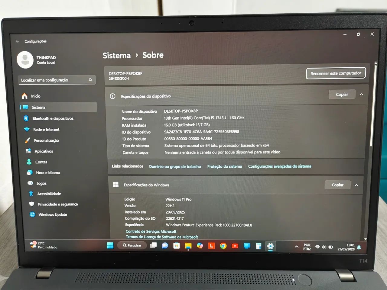 Notebook ThinkPad T14 Gen 4 i5-1345U 512gb 16gb Intel vPRO - Foto 3