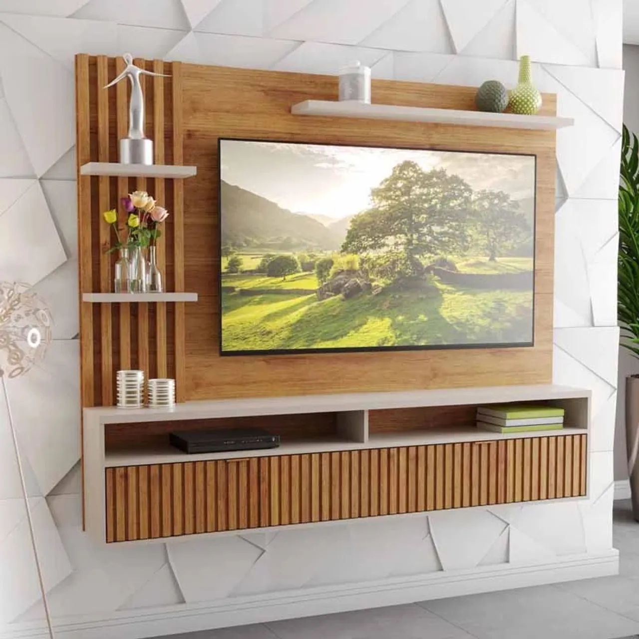 Painel Aurora Ripado Larg. 1.80m Mel/Off rf54