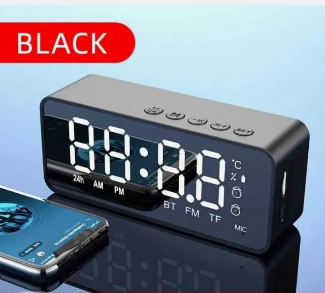 Caixa de som bluetooth com relógio despertador