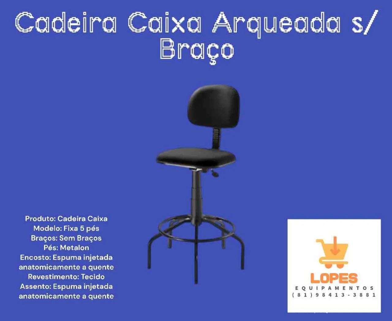 Cadeira Caixa Arqueada sem braço em até 5x sem juros no cartão 