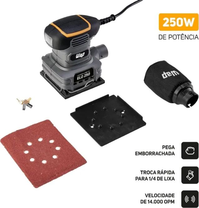 Lixadeira Orbital Wap 250W Ergonômica Coletor De Pó 1400 Órbitas Por Minuto 220V - Foto 2