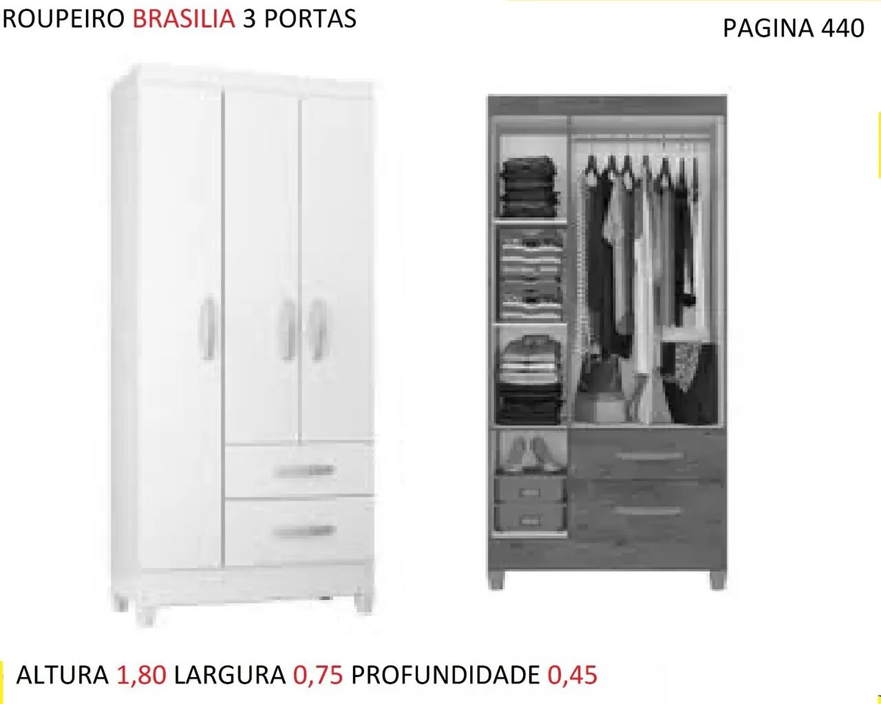 Guarda-Roupa 3 Portas Branco - Novo - Foto 2