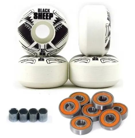 4 RODINHAS DE SKATE STREET 53MM BLACK SHEEP COM ROLAMENTO E ESPAÇADOR - Foto 4