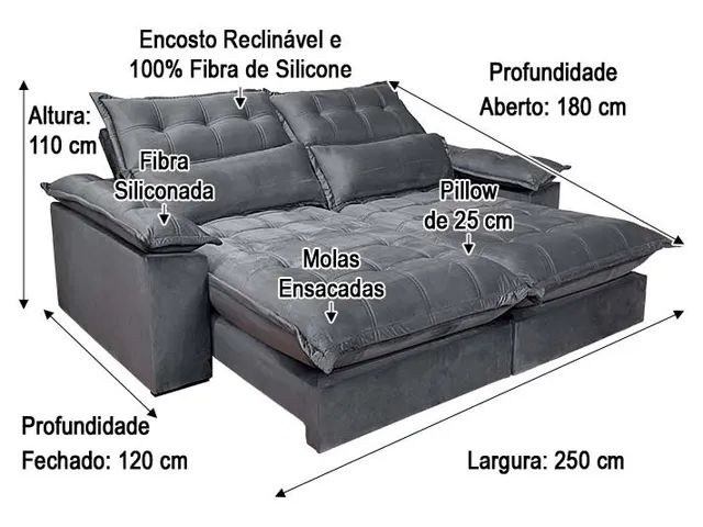 Sofá Retrátil Reclinável 2,50m Marrom Molas Ensacadas a75  - Foto 4