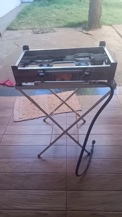 Fogão inox 2 boca com mesa para suporte e chapa de ferro - Foto 3