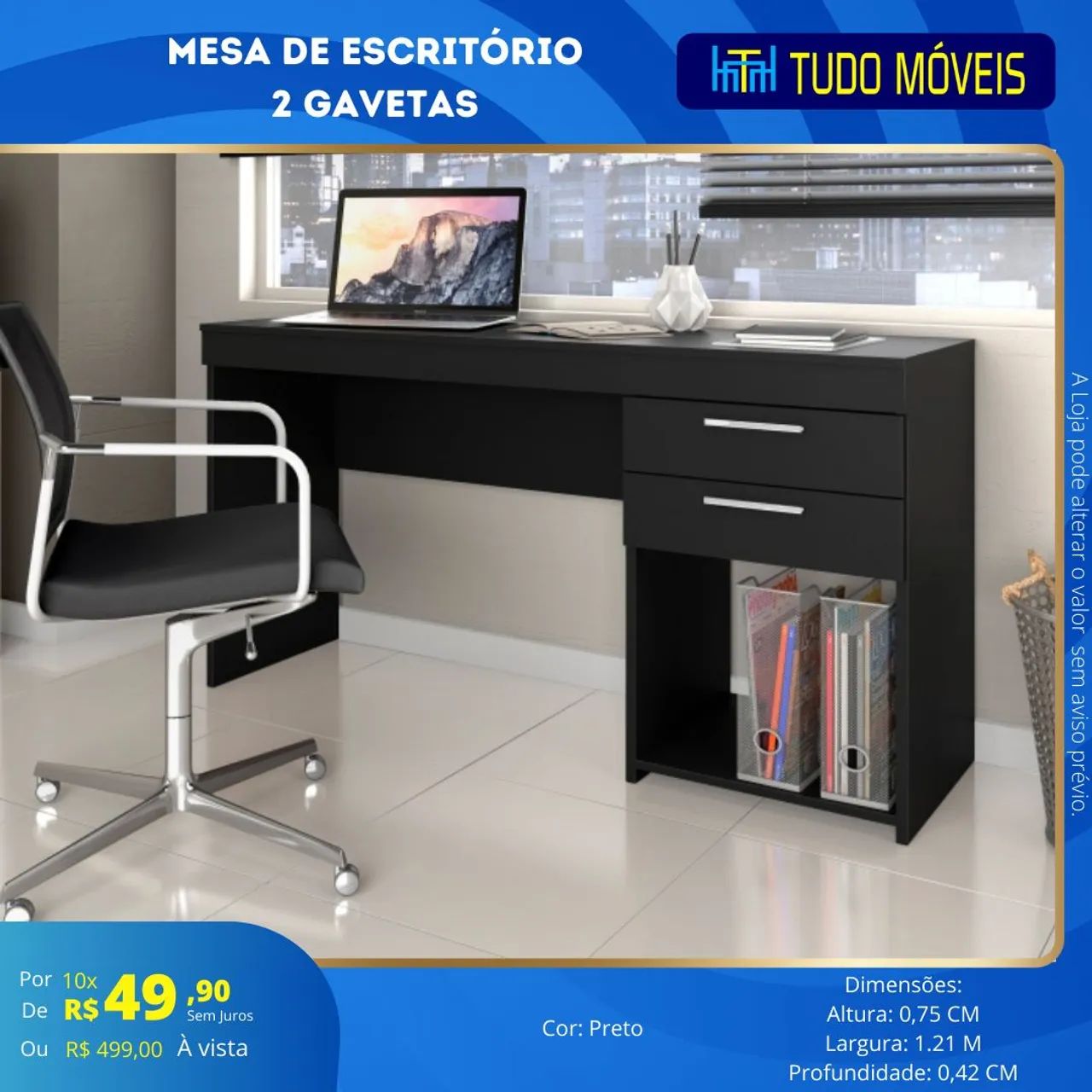 INSTA @TUDO_MOVEIS / MESA DE ESTUDOS COM 2GAVETAS/ENTREGA E MONTAGEM GRATIS  - Foto 2
