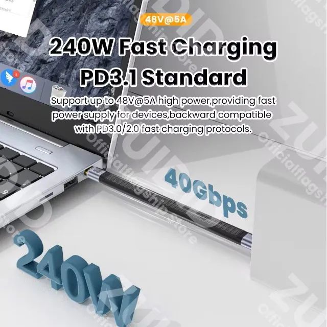 Cabo Thunderbolt 40Gbps USB-C x USB-C,  PD240W(48V/5A), saída vídeo 8K 60Hz,chip E-Marker - Foto 5