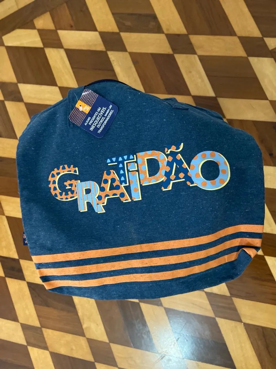 Bolsa de praia GratiDão Azul com Detalhes Laranja - Foto 4