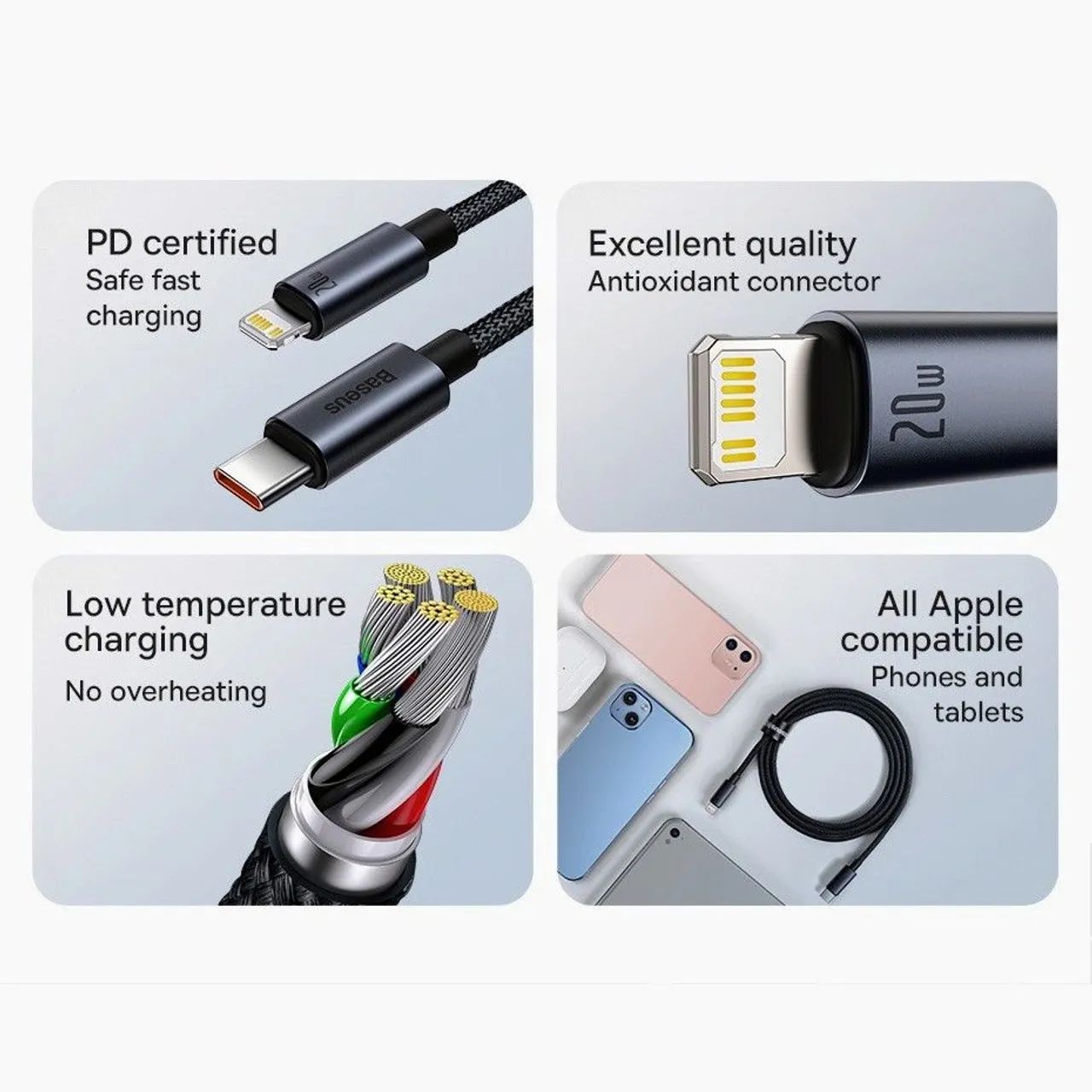 Cabo Baseus Tipo-C / IP PD 20W carga rápida 7 pinos, super resistente para iPhones - Foto 3