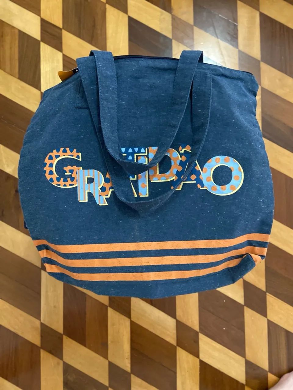 Bolsa de praia GratiDão Azul com Detalhes Laranja - Foto 3