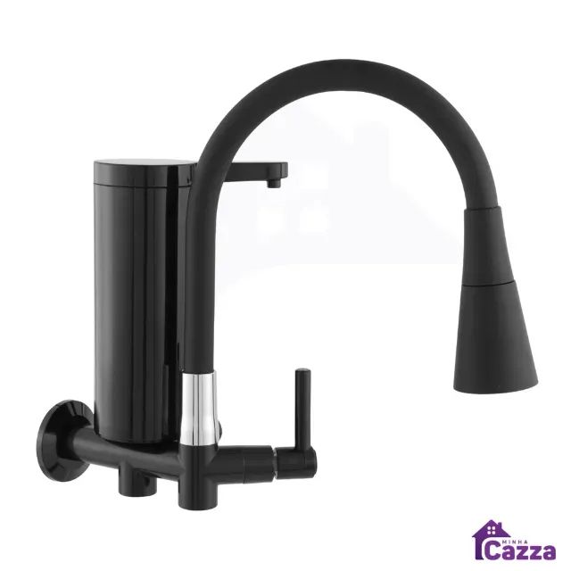 Torneira de Parede Gourmet Com Filtro Slim para Cozinha Preta  - Foto 6