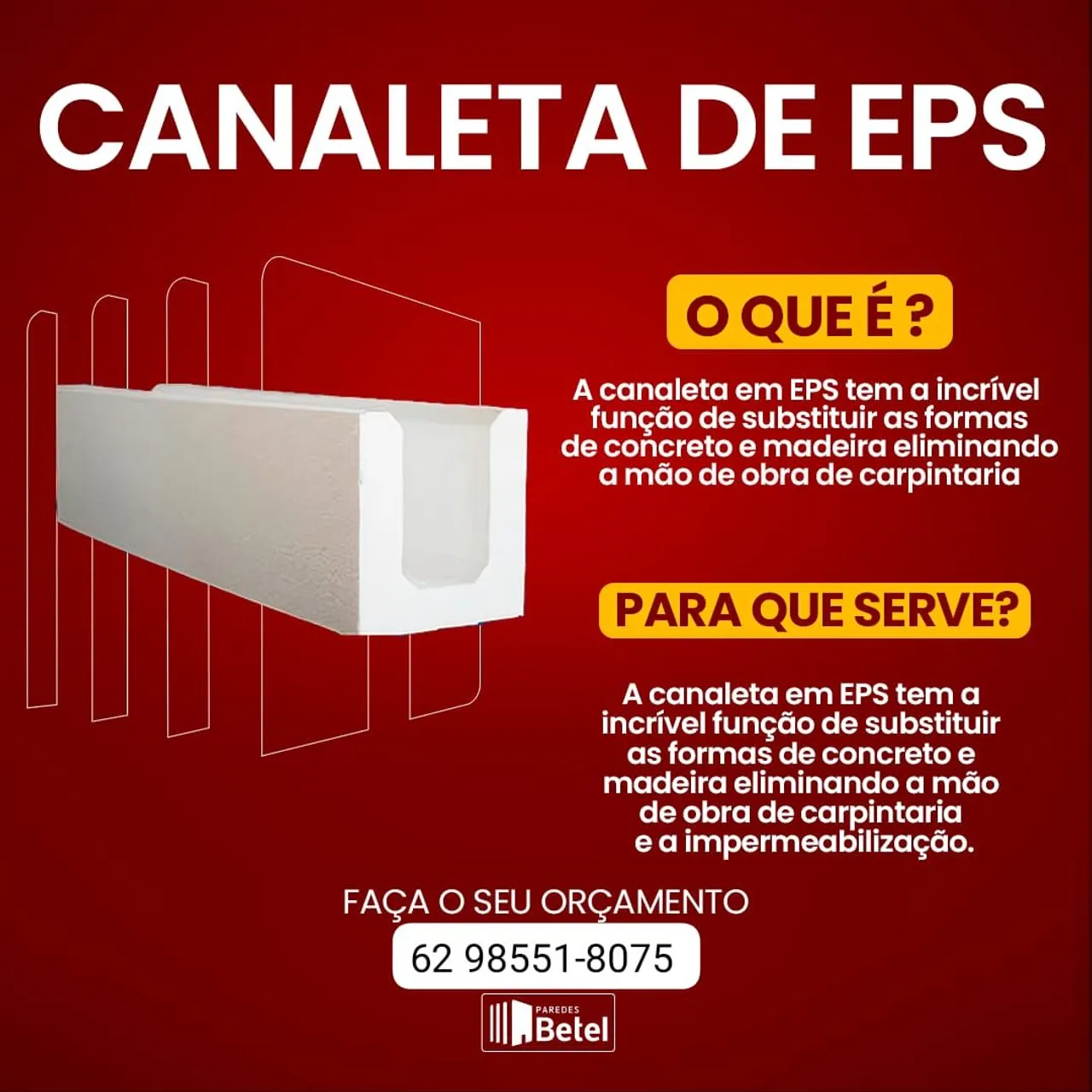 Canaleta de EPS para construção civil