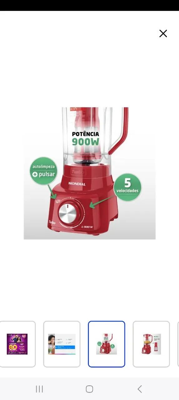 Liquidificador Mondial Turbo 900W - Vermelho - Foto 2
