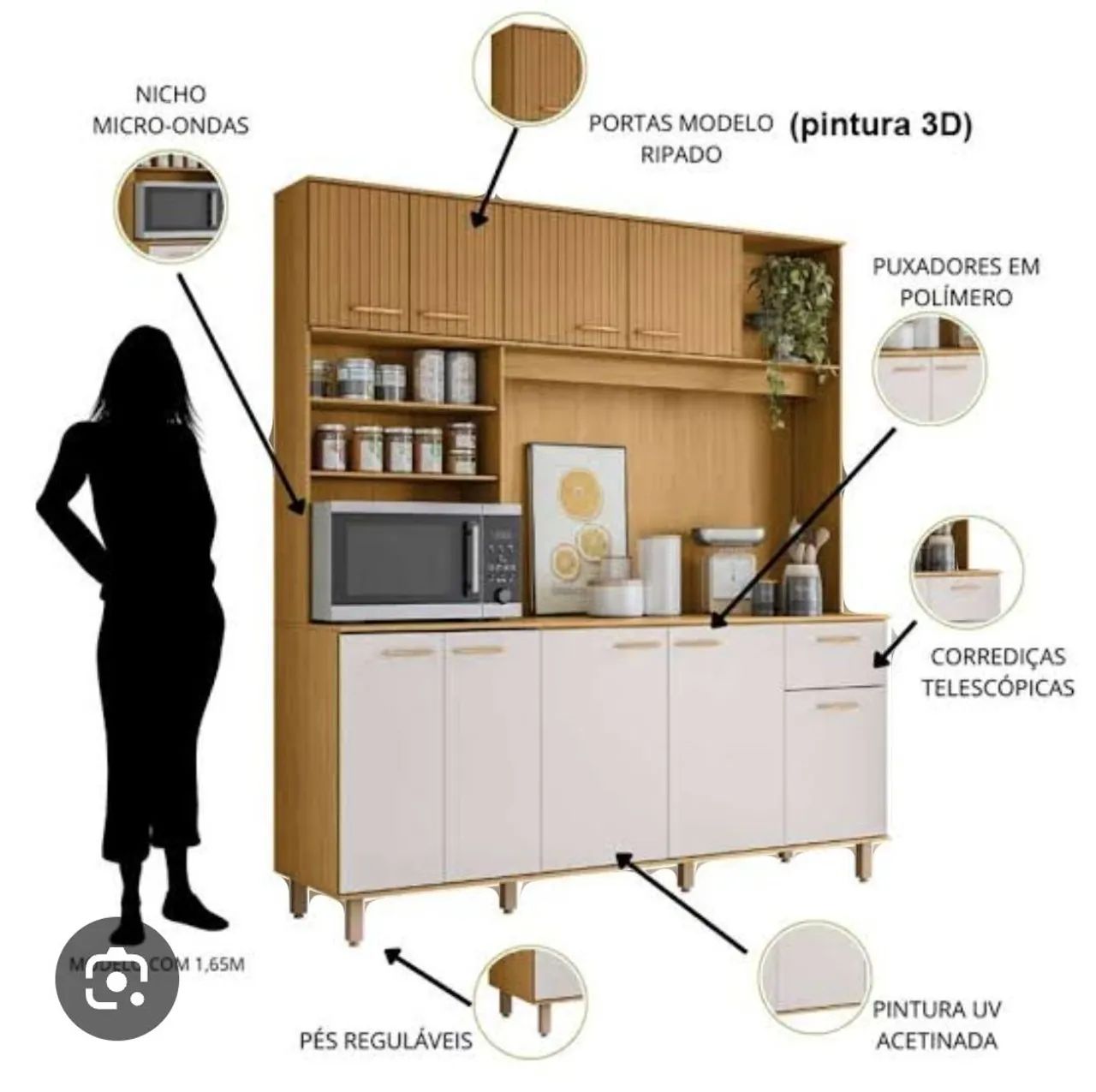 Armário de Cozinha Amadeirado 1.80 super espaçoso Novo - Foto 2