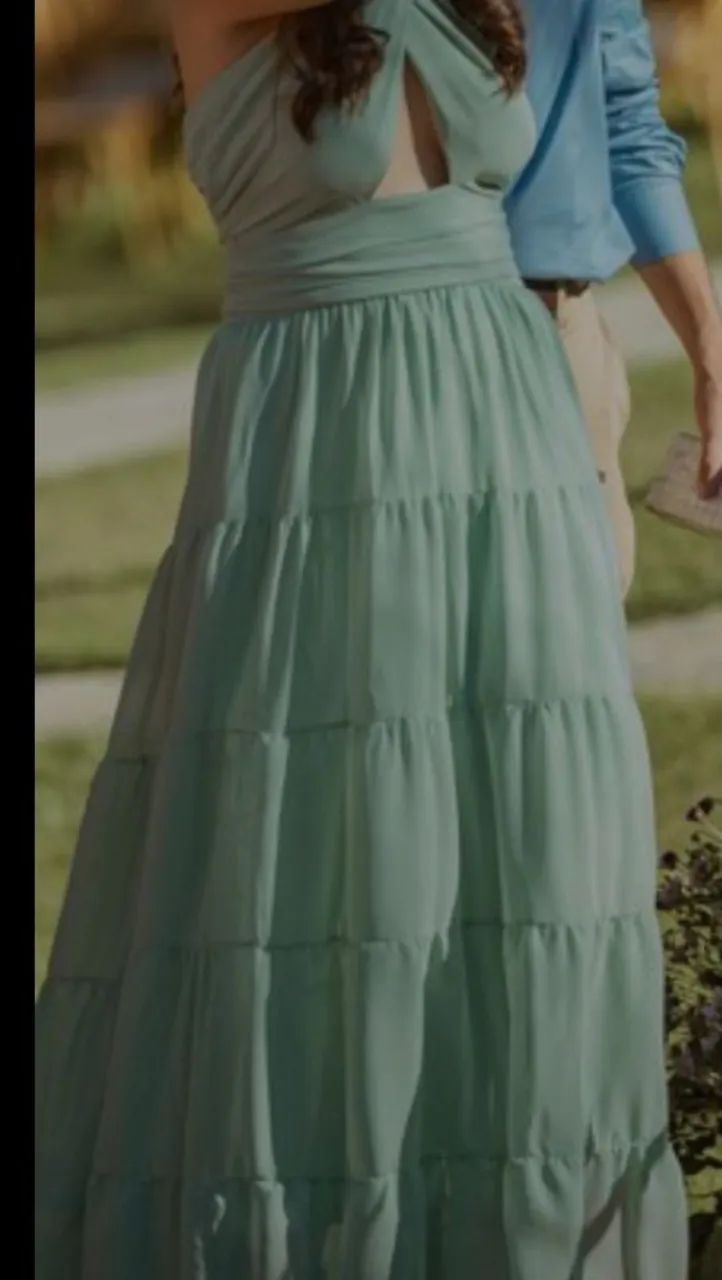 Vestido Longo Festa Verde Água