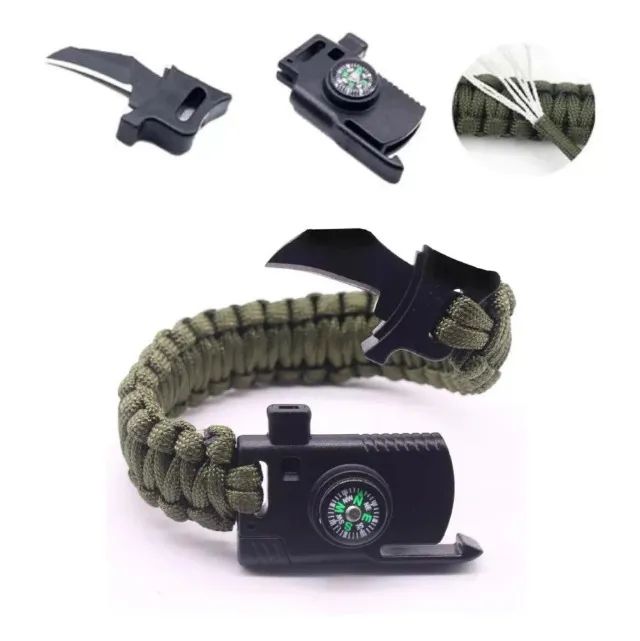 Pulseira Paracord Bracelete 6 em 1 Sobrevivência Pederneira bussola apito canivete. - Foto 3