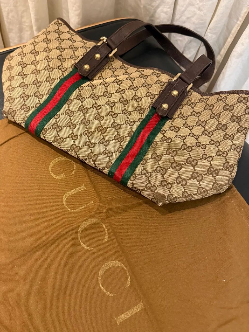 Bolsa Gucci GG Canvas Original com Web Stripe - Foto 2