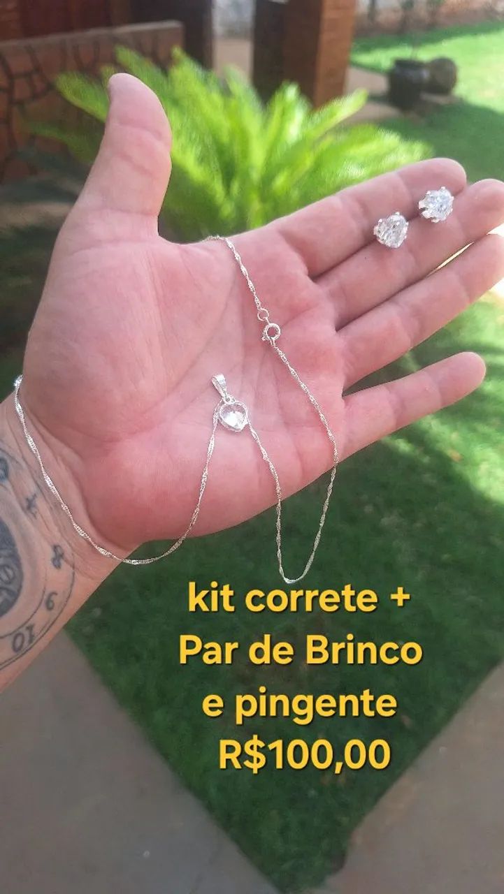 Kit corrente + pingente + Par de Brinco  - Foto 5
