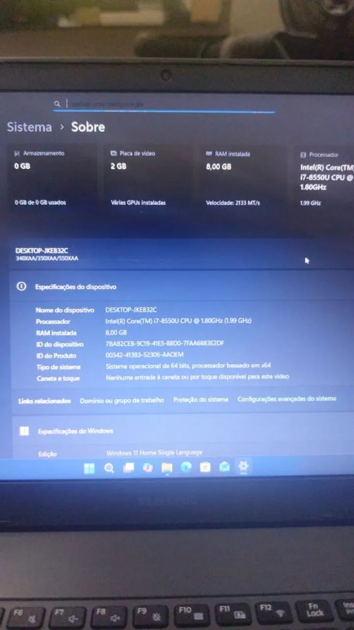 Notebook Samsung Book i7 8a Geração SSD 256GB 8GB RAM