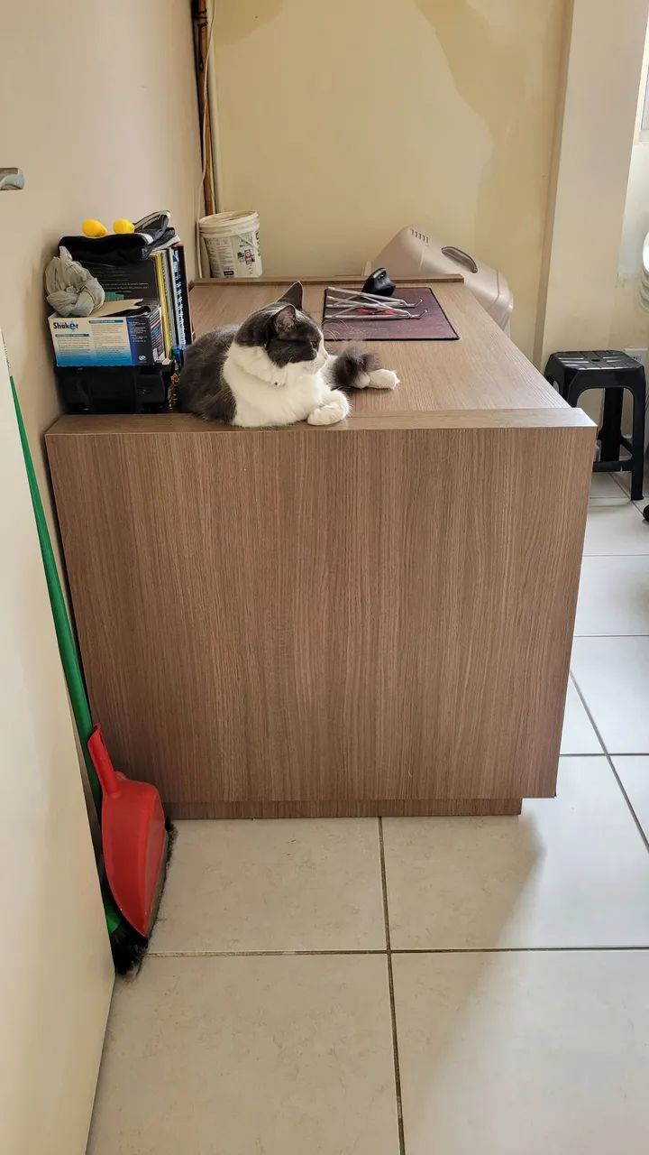 Mesa de escritório de madeira pesada com gaveteiro - Foto 3