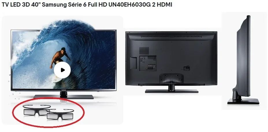 TV SAMSUNG LED 3D Full HD de 40 polegadas