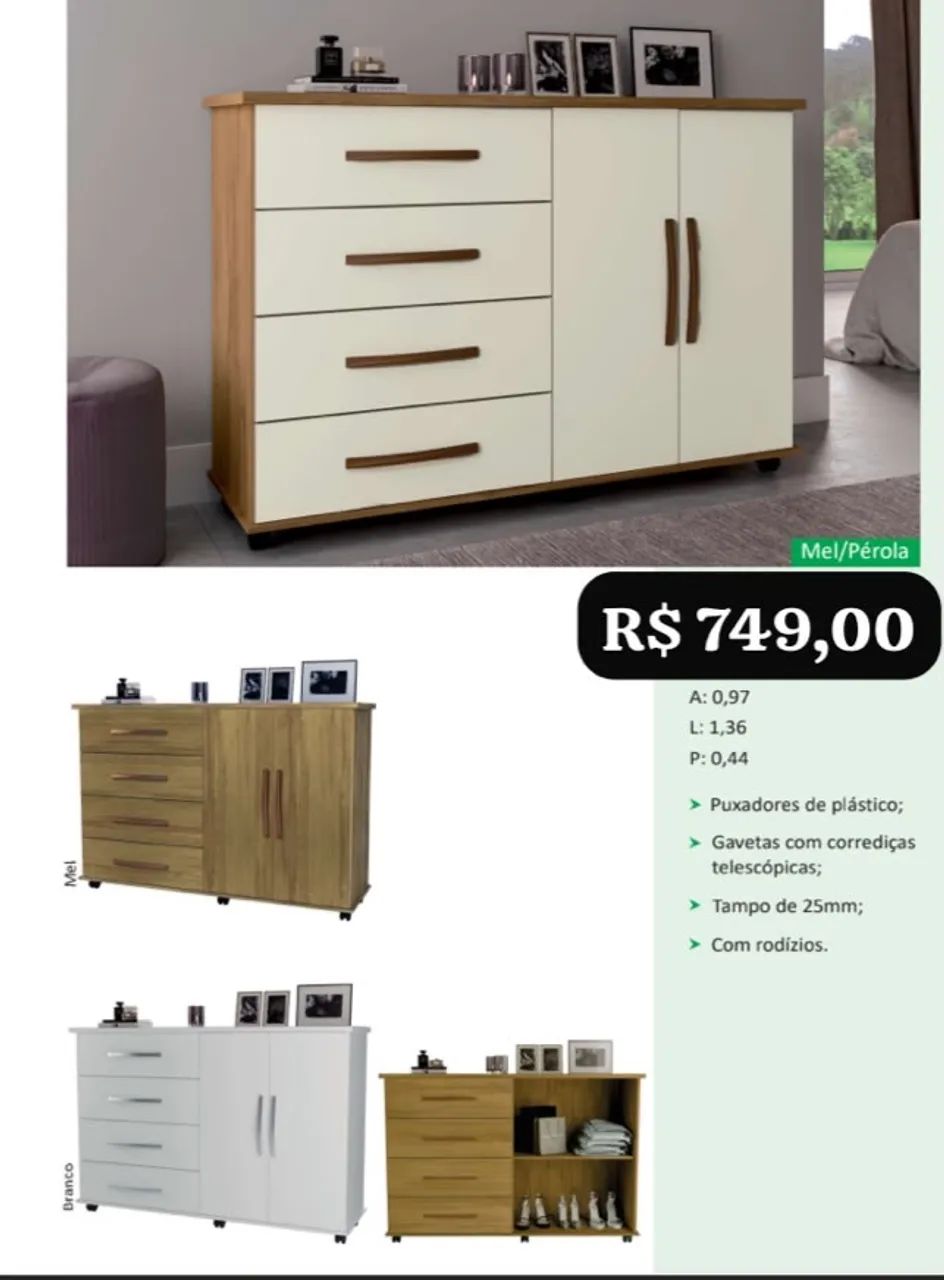 Cômoda Bali com rodinhas - Promoção 