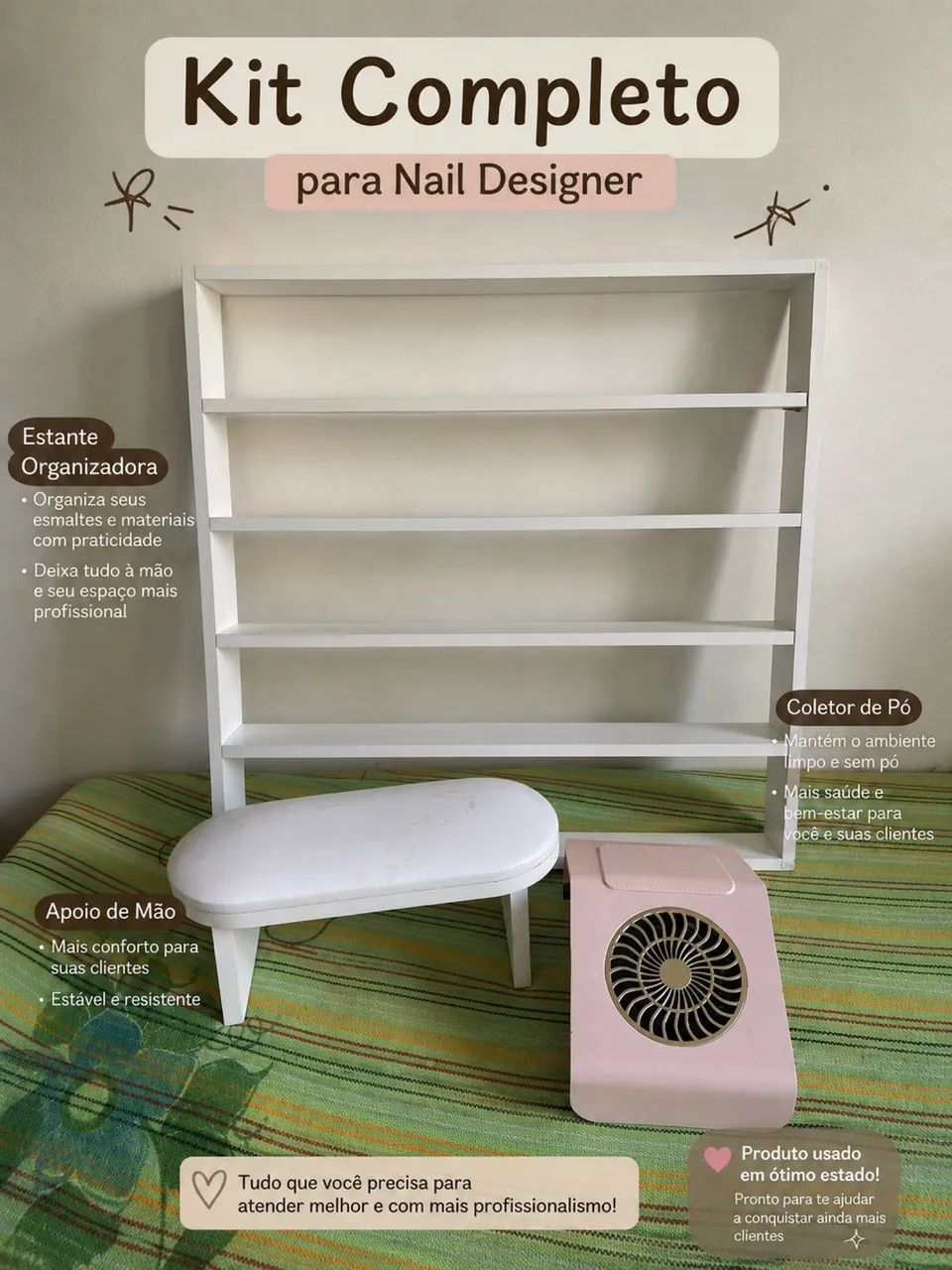 Esmalteiro/apoio paras mãos/sugador 