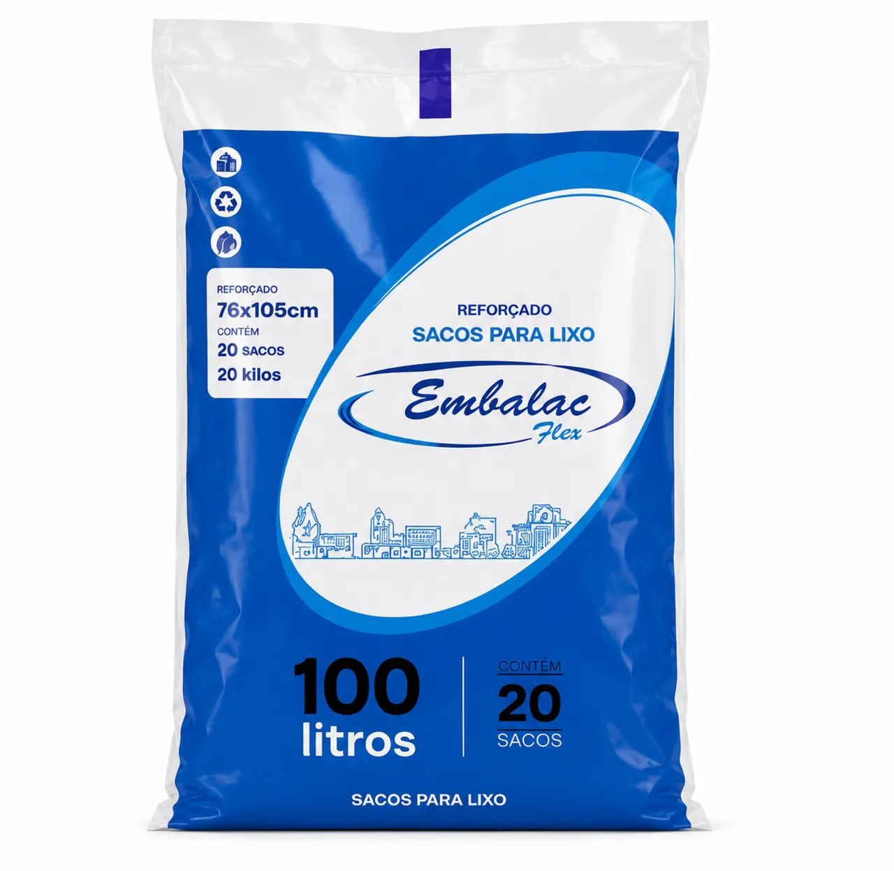 Saco De Lixo 30 Litros Reforçado Embalac Flex 50 Unidades 59x62cm