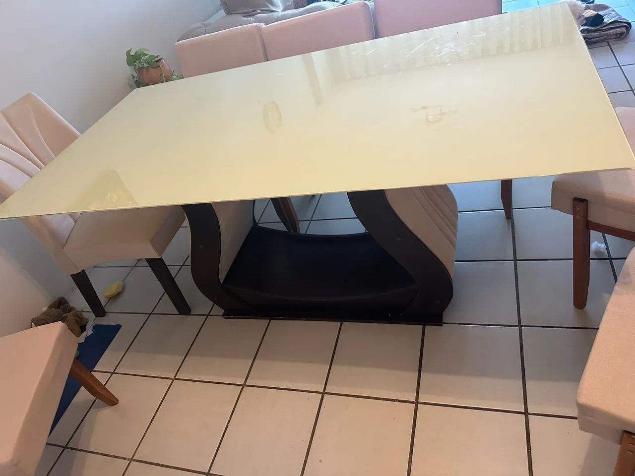 Conjunto mesa e 6 cadeiras linho e madeira maciça - Foto 3