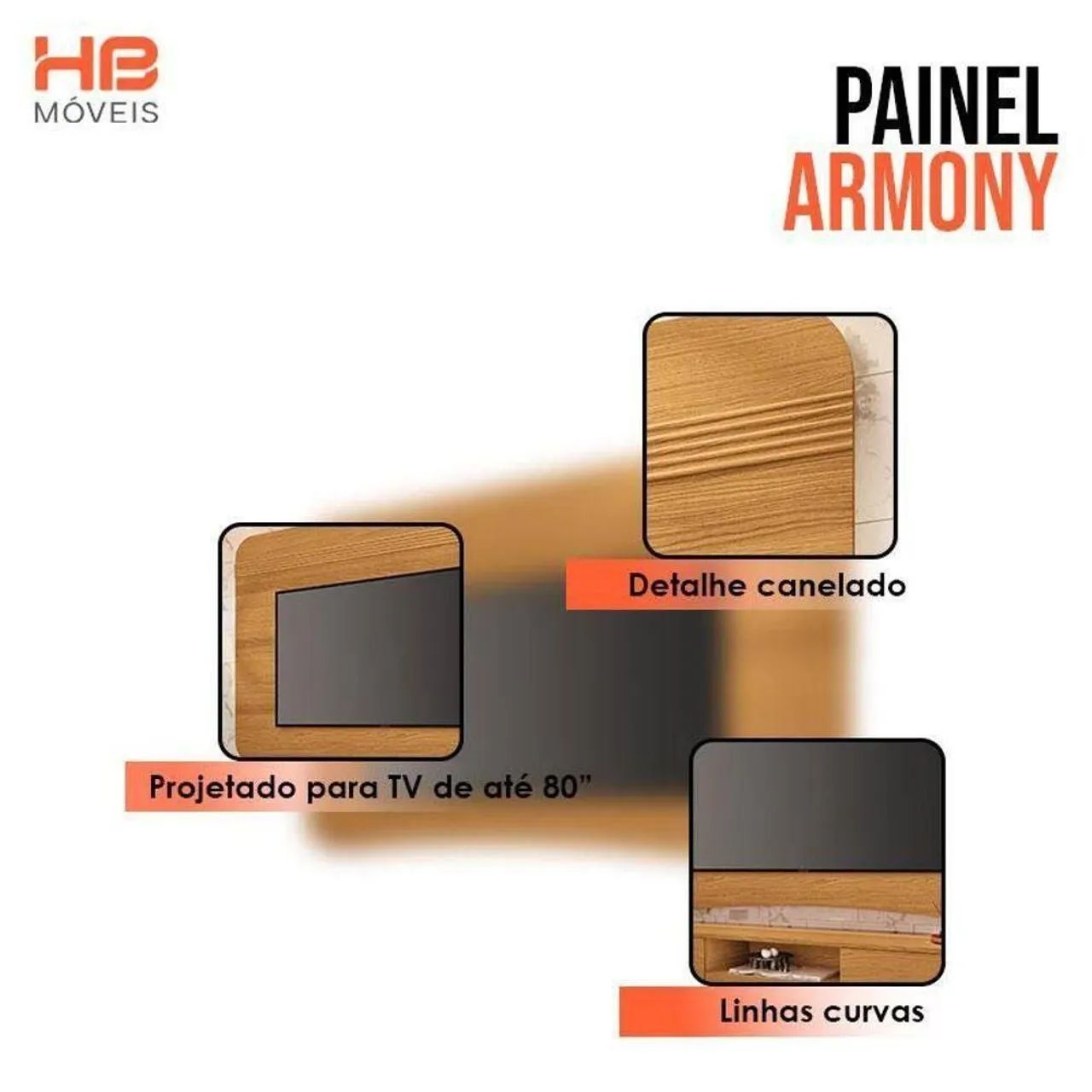 Painel Suspenso 2.0 Para TV Até 80 Polegadas Armony Cinamomo Com Detalhe Canelado - Foto 3