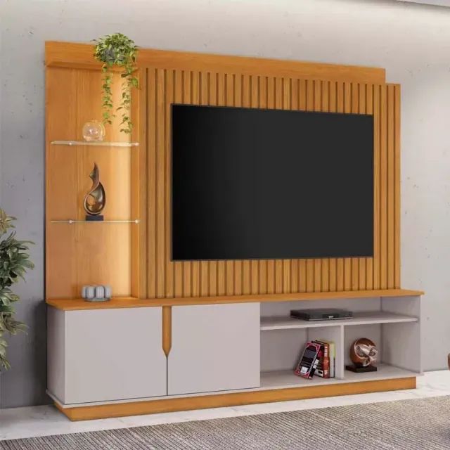 Rack Amparo Cinamomo/Off Ripado C/ Led JCM - Entrega Rápida! 