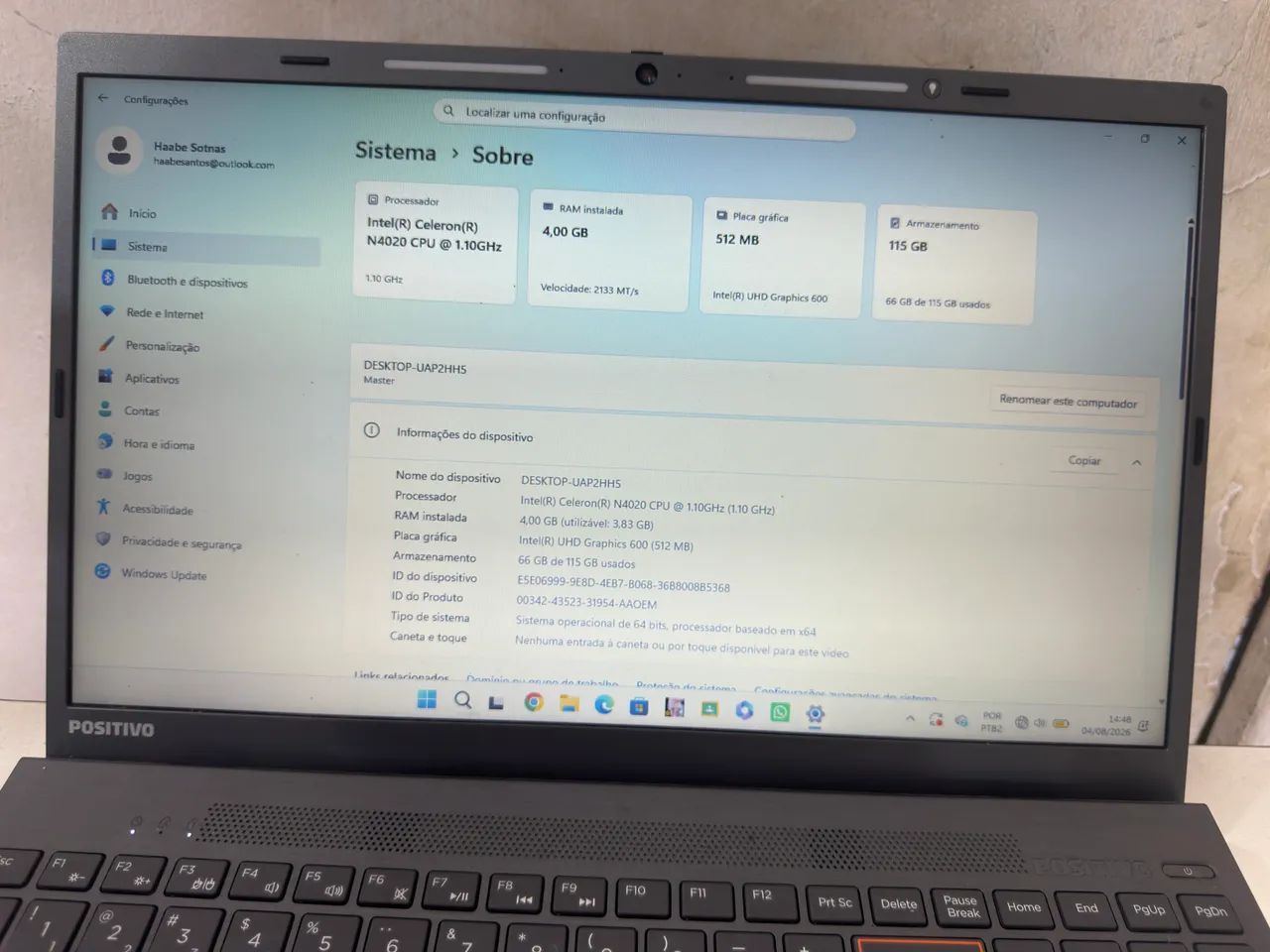 Notebook Positivo N4020 1.10GZh - Foto 3