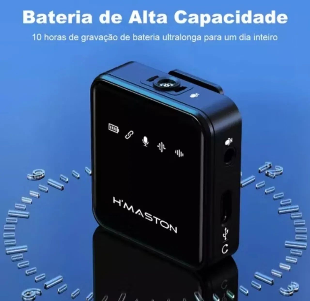 Microfone Lapela Sem Fio Tipo-C Bluetooth Preto H'maston - Foto 2